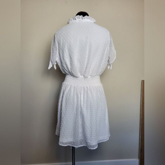 J for Justify White Midi Dress Swiss Dot Prairie Milkmaid Cottagecore Large Cute - Picture 4 of 10
